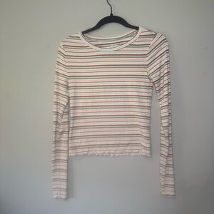 Aeropostale Multicolor Striped Long Sleeve Textured Tee